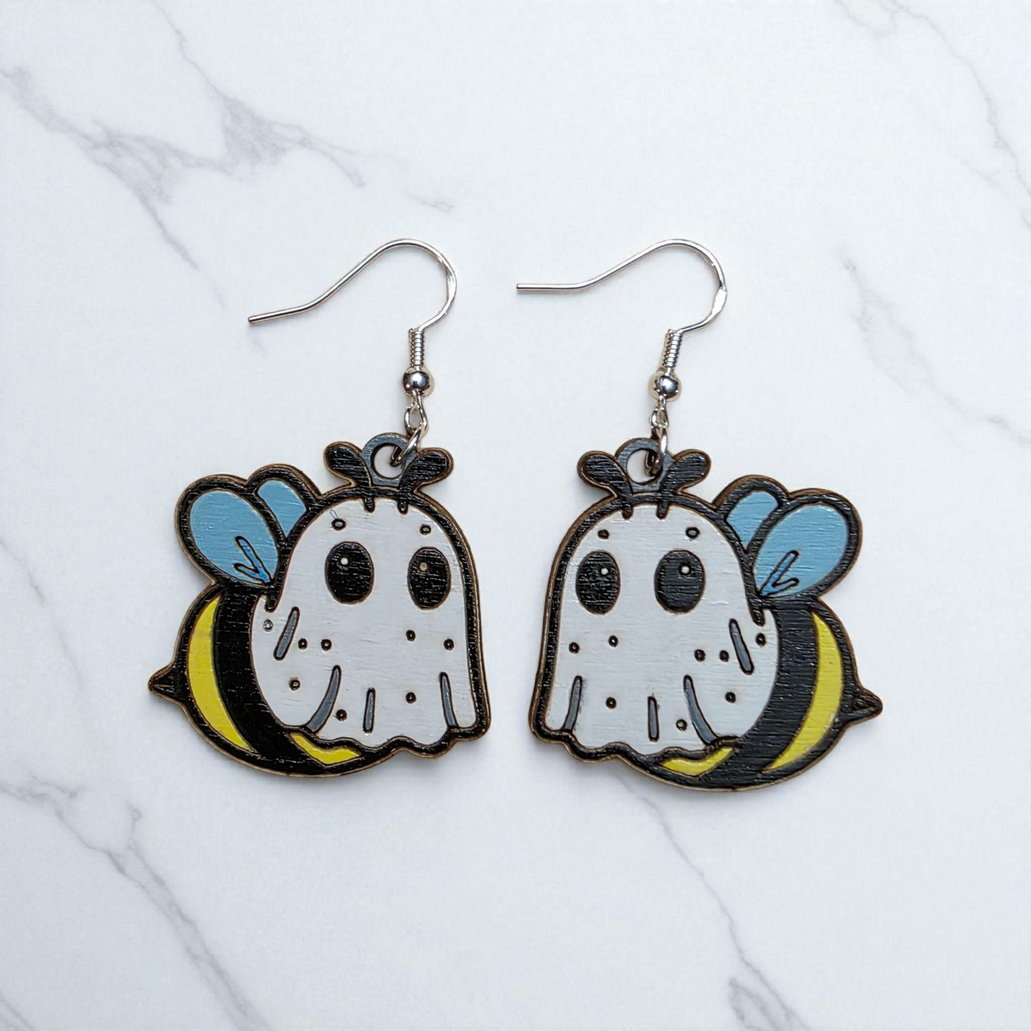 Boo-Bee Earrings | Hand-Painted | Halloween | Bee | Ghost | Jewelry