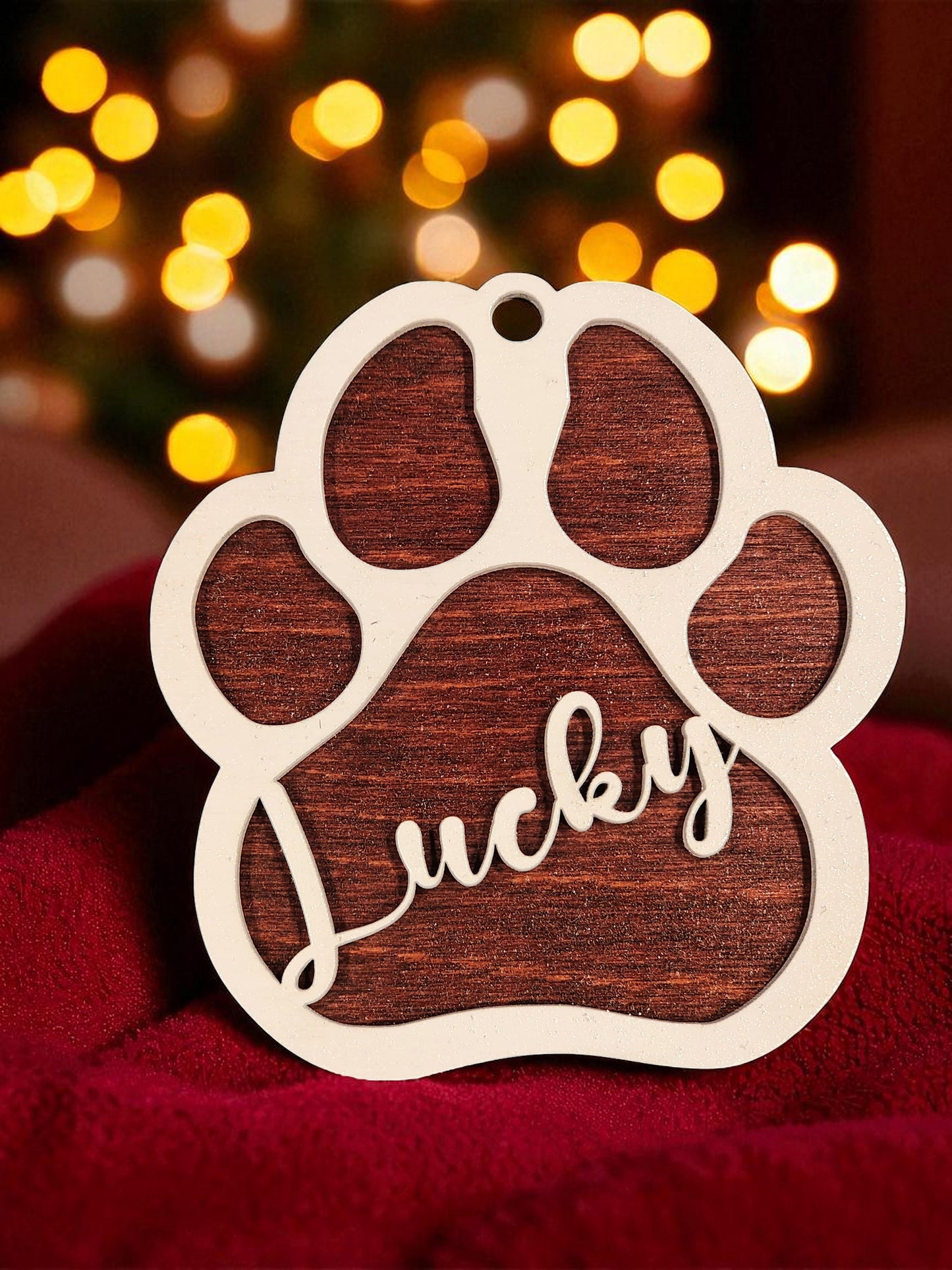 "Pawfectly Yours" – Custom Wooden Dog Paw Print Ornament