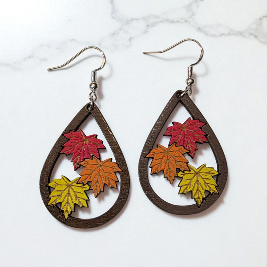 Fall Leaf Earrings | Dangles | Baltic Birch | Lightweight | Hypoallergenic