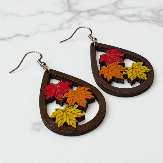 Fall Leaf Earrings | Dangles | Baltic Birch | Lightweight | Hypoallergenic