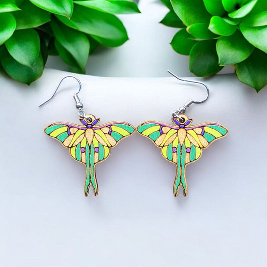 Luna Moth Earrings | Hypoallergenic | Hand Painted | Lightweight