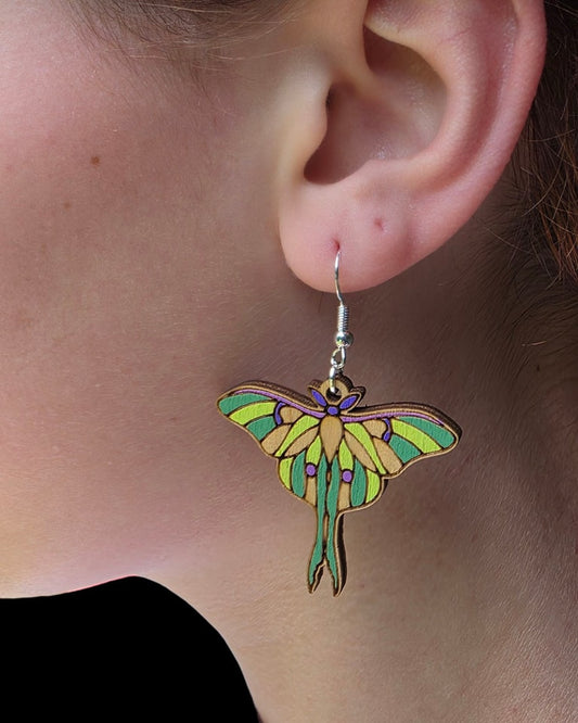 Luna Moth Earrings | Hypoallergenic | Hand Painted | Lightweight
