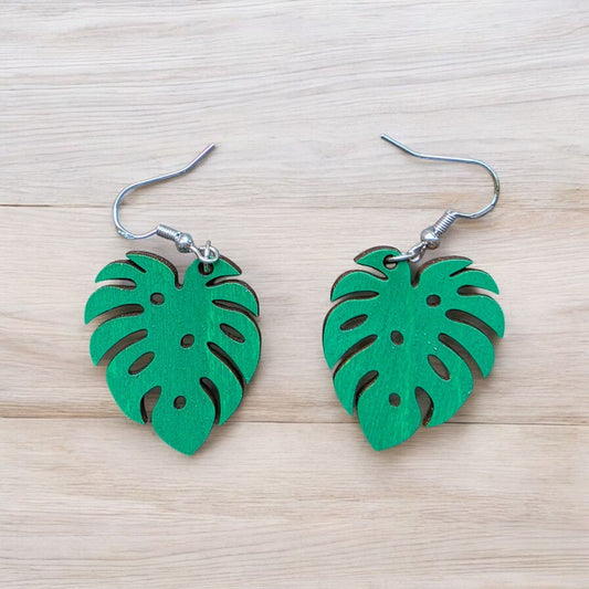 Monstera Earrings | Hand Painted | Laser Cut | Lightweight | Hypoallergenic