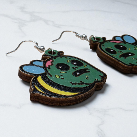 Zom-Bee Earrings | Hand-Painted | Halloween | Zombie | Bee | Jewelry