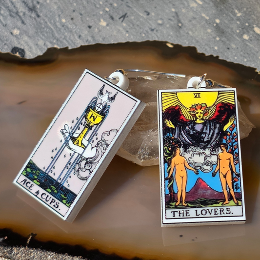 Lakeside Prophecies™ Tarot Earrings – Blind Pick Mystery Pair (Hypoallergenic, Lightweight, UV‑Printed Acrylic)