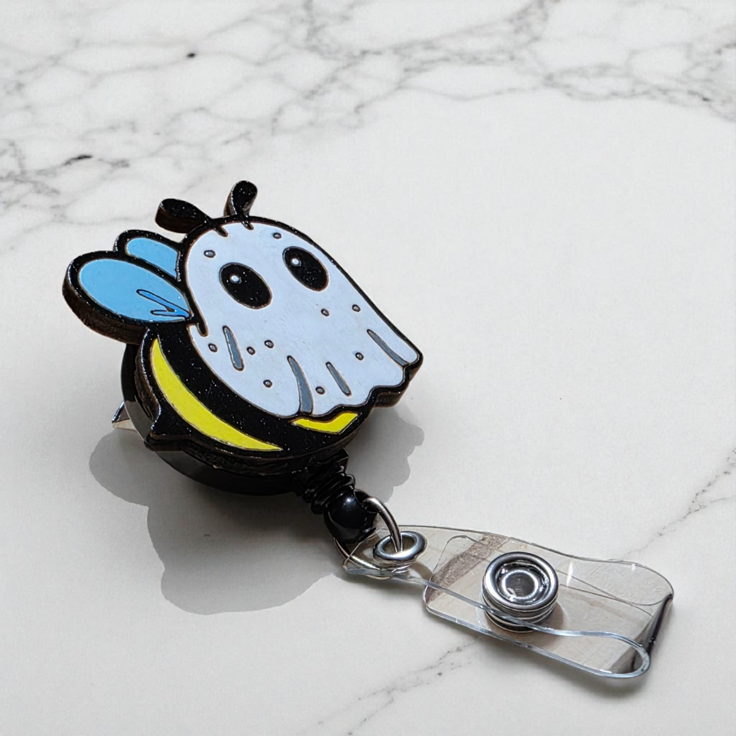 🐝 Boo-Bee Ghost Badge Reel – Hand-Painted