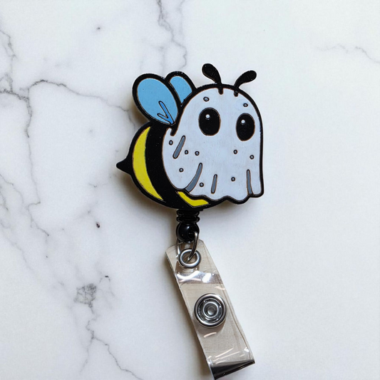 🐝 Boo-Bee Ghost Badge Reel – Hand-Painted