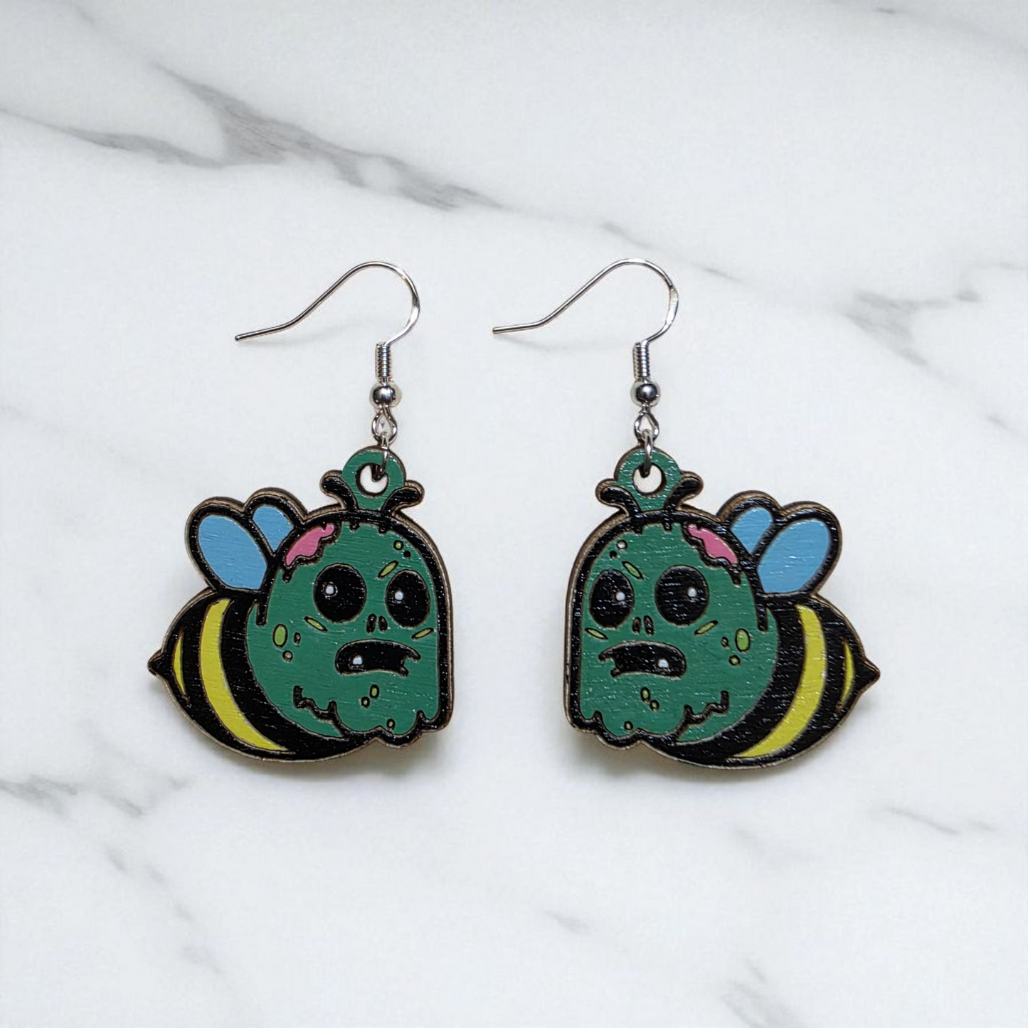 Zom-Bee Earrings | Hand-Painted | Halloween | Zombie | Bee | Jewelry