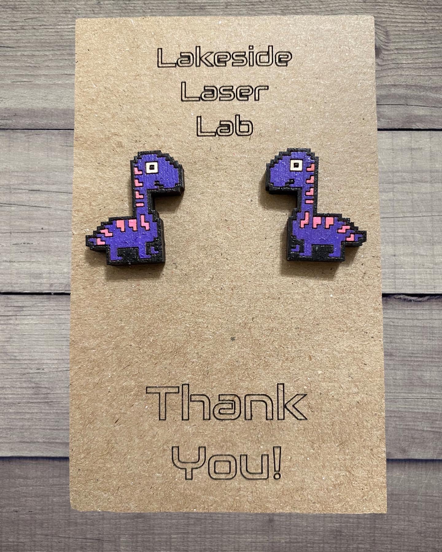 8 Bit Retro Longneck Dinosaur Stud Earrings - Multiple Color Options