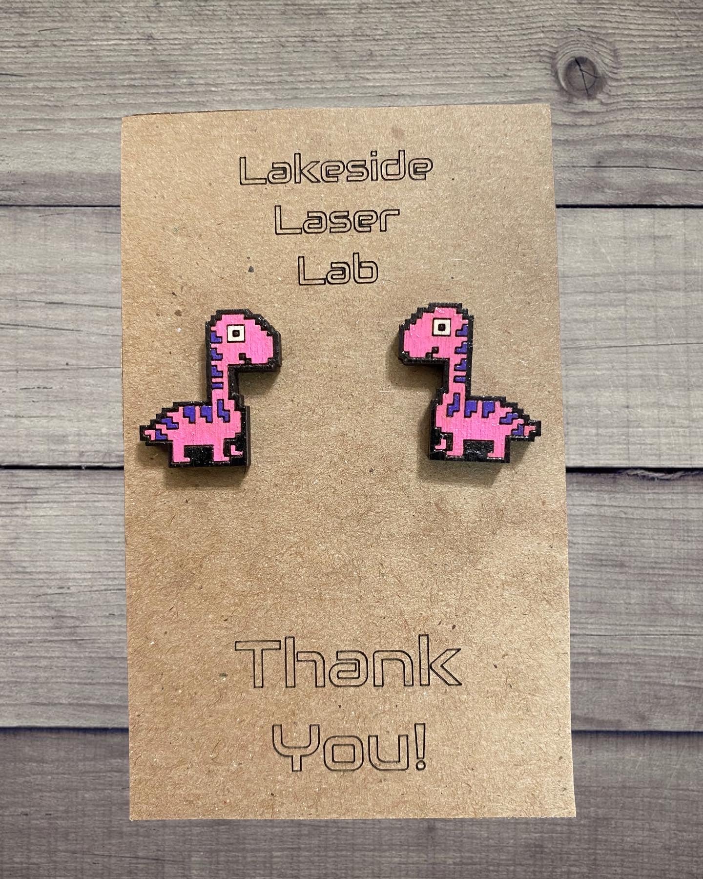 8 Bit Retro Longneck Dinosaur Stud Earrings - Multiple Color Options